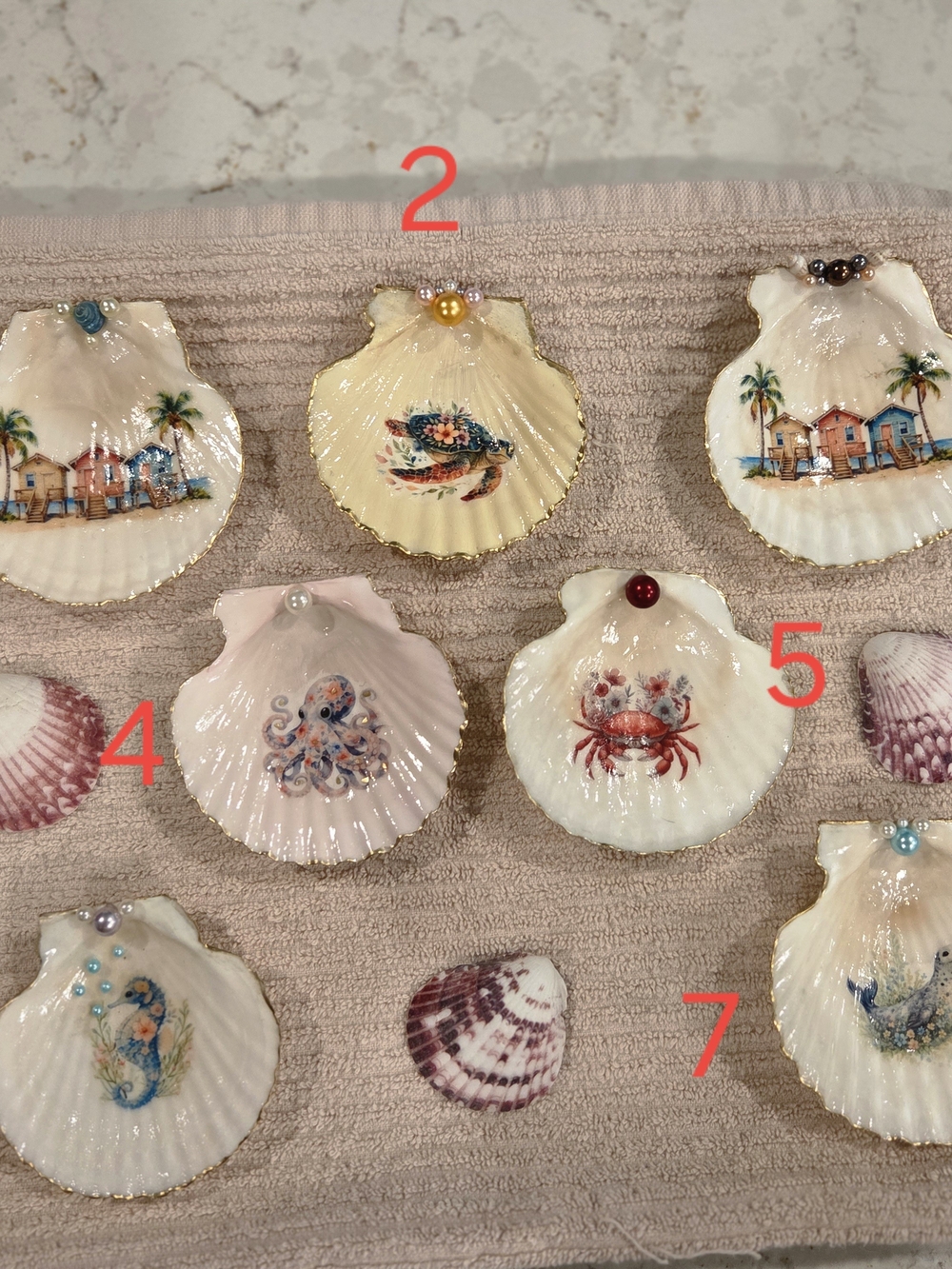 Hand-Painted Decorative Scallop Shell Dish - Coastal Sea Life.  $16 EACH